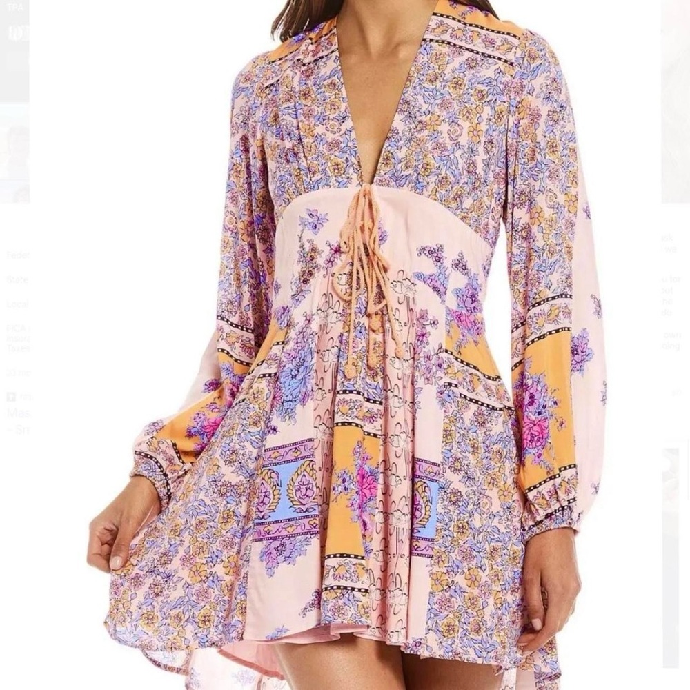 Free People Pink and Purple Floral Mini Dress